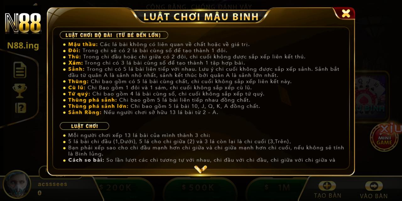 Tổ hợp bài Mậu Binh cần nắm rõ