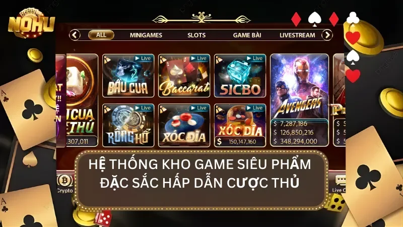 Cổng game sở hữu kho trò chơi đa dạng với hàng trăm tựa game đổi thưởng hấp dẫn